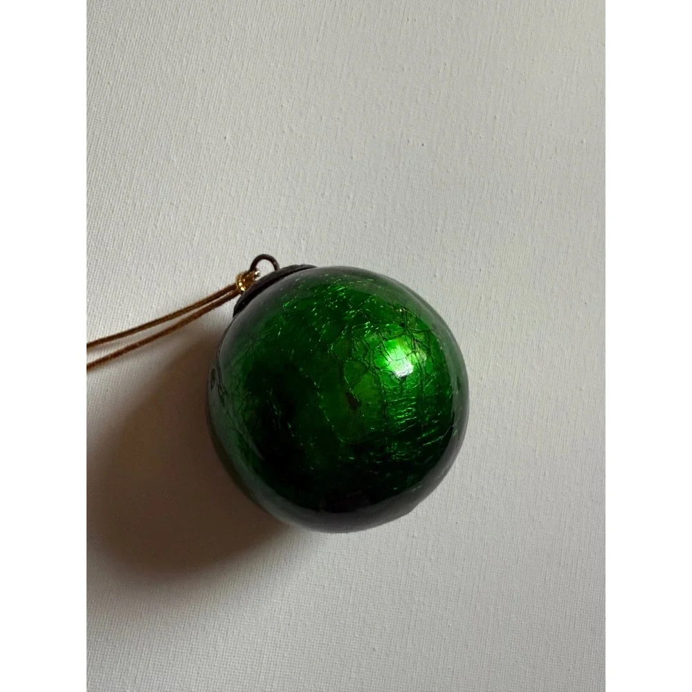 Vintage Emerald Green Crackle Glass KugelChristmas Ornament 3 Inch Ball